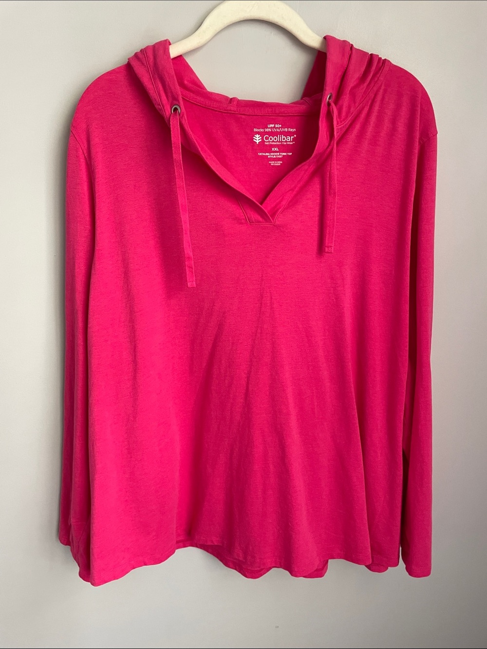 Coolibar Catalina Hoodie Tunic Top Pink Long Sleeve Pullover Size XXL